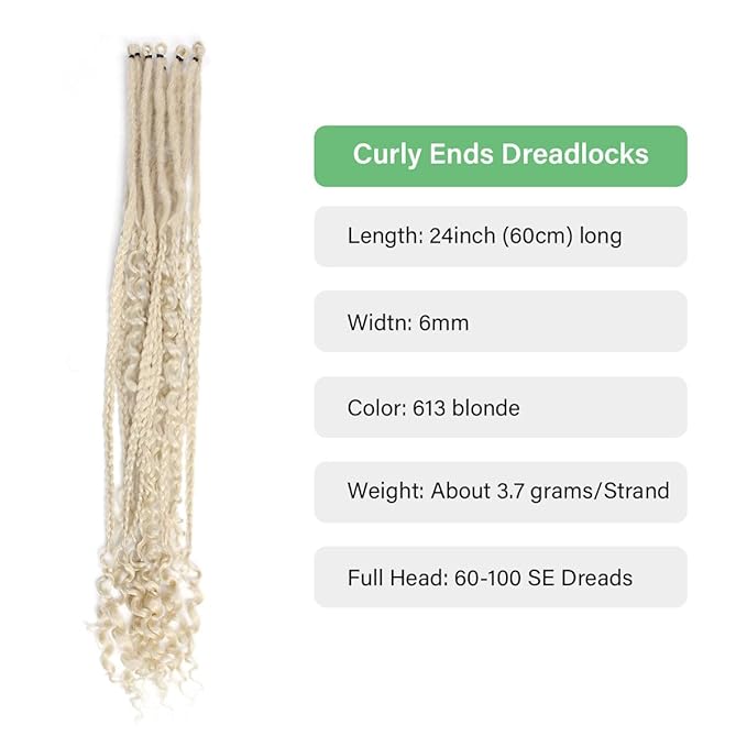 24 In 30 Strands Boho Braid Dreadlock Extensions, 613 Blonde Synthetic Curly Dreads Extensions with Box Braid, 100% Handmade Dreads Hippie Style Dreadlocks for Woman