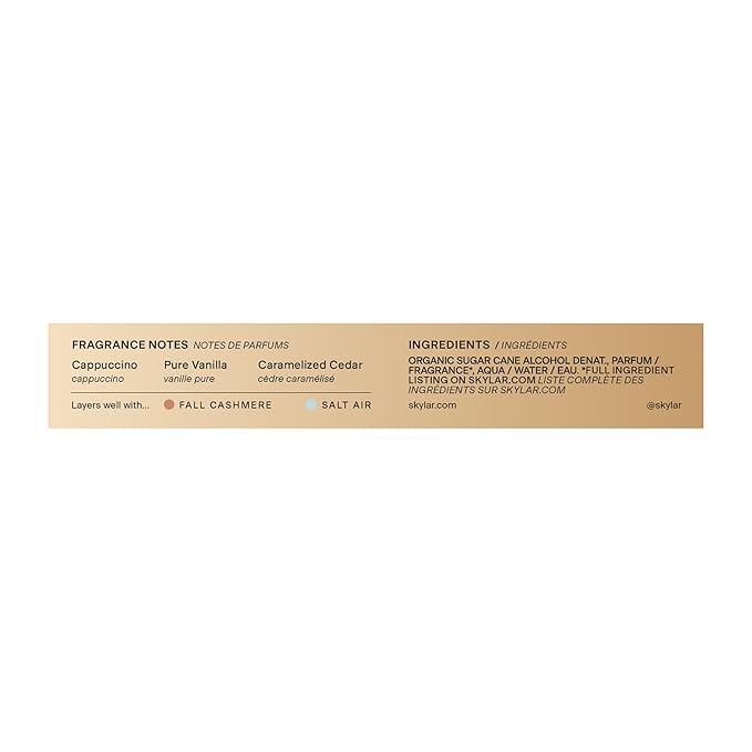 Skylar Vanilla Sky Eau de Parfum -Hypoallergenic & Clean Perfume for Women & Men, Vegan & Safe for Sensitive Skin-Notes of Cappuccino, Vanilla & Caramelized Cedar - 10mL /0.33 Fl oz