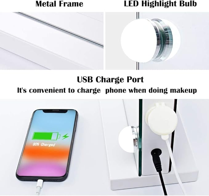 22.8"x 18.1" Vanity Mirror Makeup Mirror with Lights,10X Large Hollywood Lighted Vanity Mirror with 15 Dimmable LED Bulbs,3 Color Modes,Touch Control for Bedroom,Tabletop or Wall-Mounted