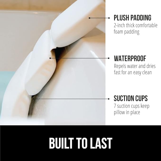GORILLA GRIP Bath Pillow for Tub, Improved Suction Cups, Luxury Bathtub Pillows, Headrest for Neck and Back Support, Relaxing Home Spa, Hot Tubs and Bathroom Essentials, Gifts for Women, 3 Panel White
