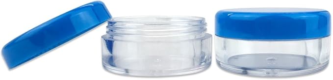Beauticom (Quantity: 200 Pieces) 5G/5ML Round Clear Jars with Blue Lids for Scrubs, Oils, Toner, Salves, Creams, Lotions, Makeup Samples, Lip Balms