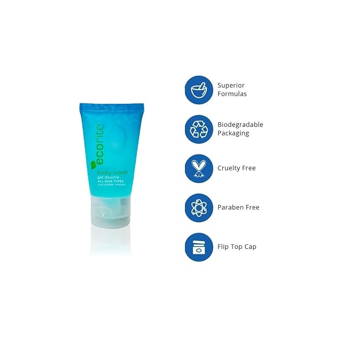 Body Wash with Cucumber-Melon Fragrance, Travel Size Hotel Amenities Biodegradable/Recyclable Tube, 1 fl oz/30 ml, Pack of 288