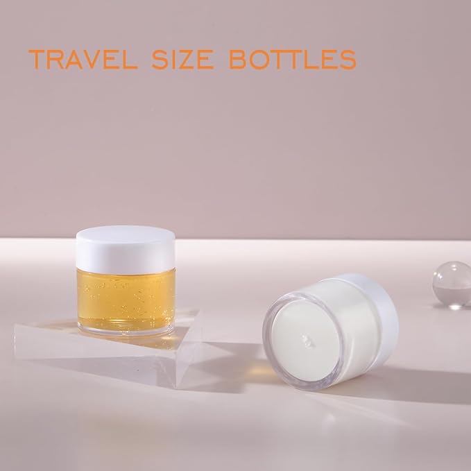 golden airless pump bottle with travel bag set with labels empty refillable cosmetic pump travel size containers hair oil, lotion and other liquids 5ml 10ml 15g(12 Packs)