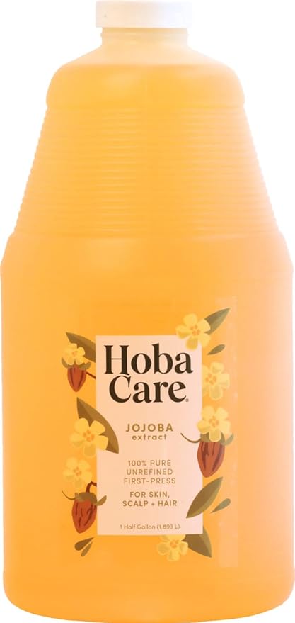 HobaCare 100% Pure, Unrefined Jojoba Oil for Skin & Nails - Moisturizing Body Oil & Face Moisturizer for Dry Skin - Natural Treatment for Hair & Beard Care (64 fl oz)