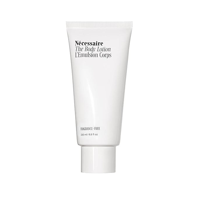 Nécessaire The Body Lotion Fragrance-Free. Firming Body Lotion for Women & Men. 48 Hour Moisture. 5 Peptides, 2.5% Niacinamide, Vitamin C/E + Omega 6/9. Non-Comedogenic. 6.8 fl oz.