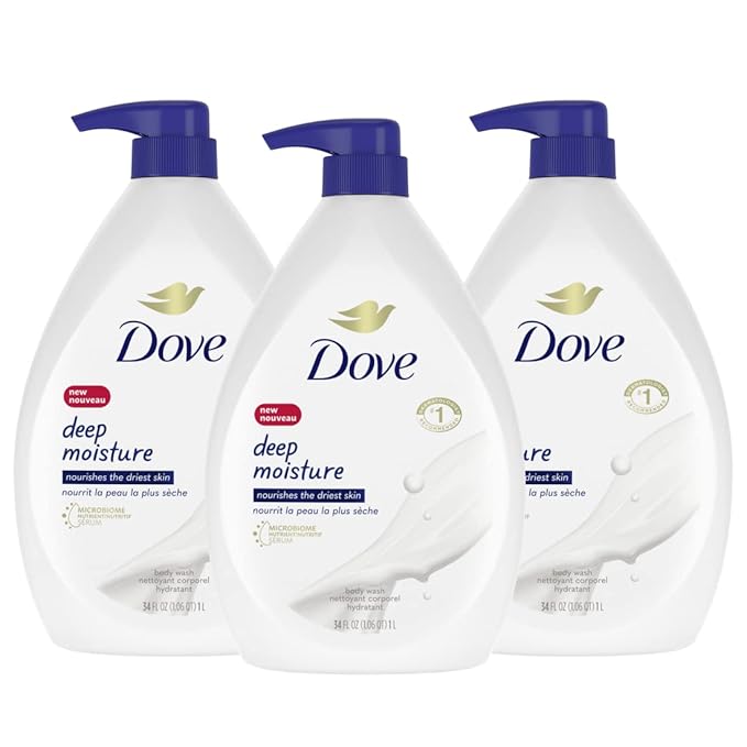 Dove Body Wash with Pump with Skin Natural Nourishers for Instantly Soft Skin and Lasting Nourishment Deep Moisture Cleanser That Effectively Washes Away Bacteria While Nourishing Your Skin 34 oz 3 Count