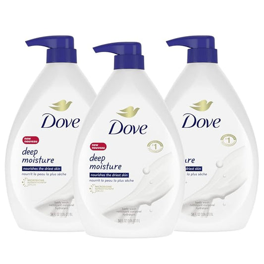 Dove Body Wash with Pump with Skin Natural Nourishers for Instantly Soft Skin and Lasting Nourishment Deep Moisture Cleanser That Effectively Washes Away Bacteria While Nourishing Your Skin 34 oz 3 Count