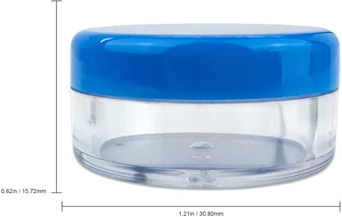 Beauticom (Quantity: 200 Pieces) 5G/5ML Round Clear Jars with Blue Lids for Scrubs, Oils, Toner, Salves, Creams, Lotions, Makeup Samples, Lip Balms