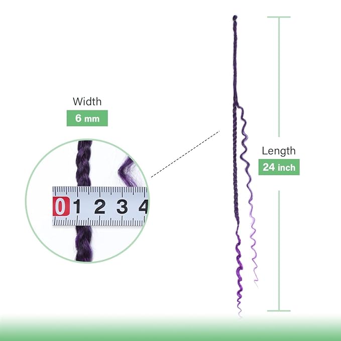 24 In 30 Strands Boho Braid Dreadlock Extensions, Ombre Purple Synthetic Curly Dreads Extensions with Box Braid, 100% Handmade Dreads Hippie Style Dreadlocks for Woman