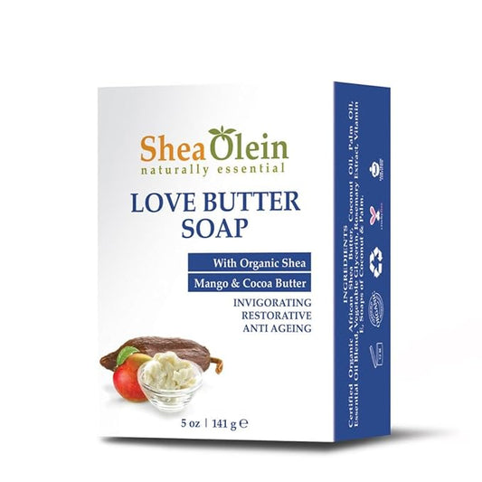 Shea Olein Organic 5 oz Love Butter Soap with Shea Butter, Mango Butter & Cocoa Butter | Natural Bar Soap with Restoring and Anti-Aging Properties