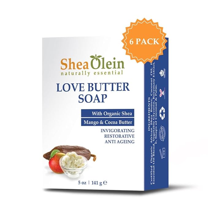 Shea Olein Organic 5 oz Love Butter Soap with Shea Butter, Mango Butter & Cocoa Butter | Natural Bar Soap with Restoring and Anti-Aging Properties