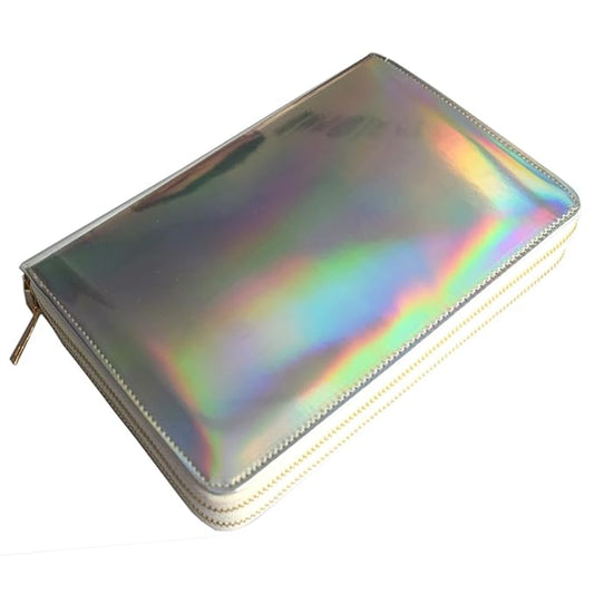 216 Slots Stamping Plate Holder Case Rainbow Laser Design Round Square Rectangular Nail Art Stamp Template Organizer 1pcs Empty Nail Art Plate Case Bag (Silver - 216 Slots)