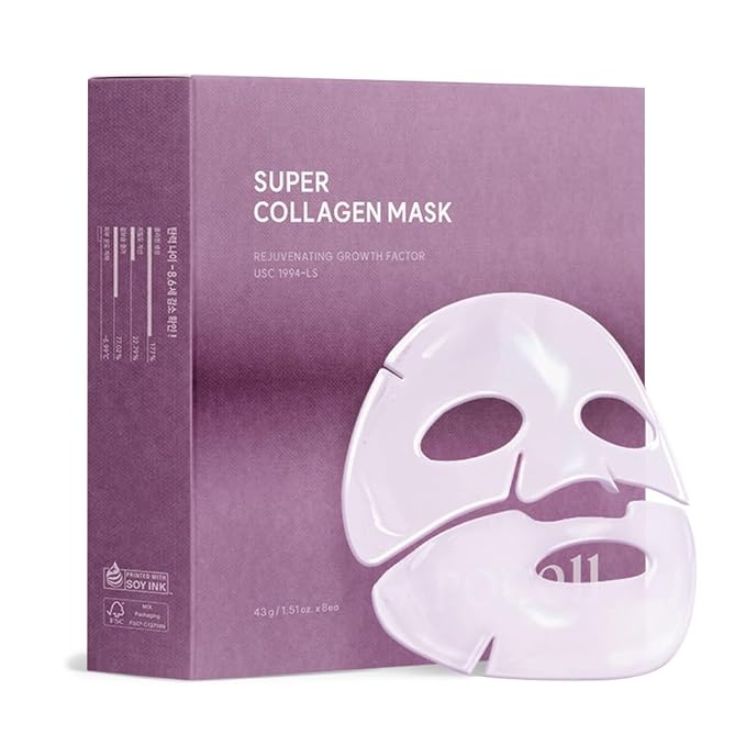 AROCELL Super Collagen Mask 8 Facial Sheet Dual Matrix Hydrogel Masks with Low Molecular Weight Collagen for Elasticity Hydrating Anti-Aging Cooling Korean Skincare, 43g x 8ea