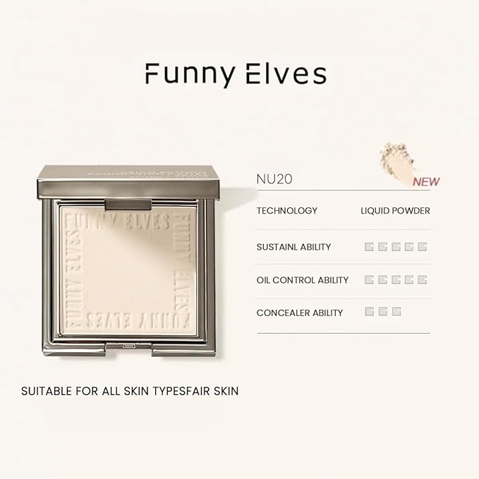 Funny Elves Powder Makeup Face Long Lasting Photosensitive Concealer Asian Skincare Cosmetics Smooth NU20 1 Count