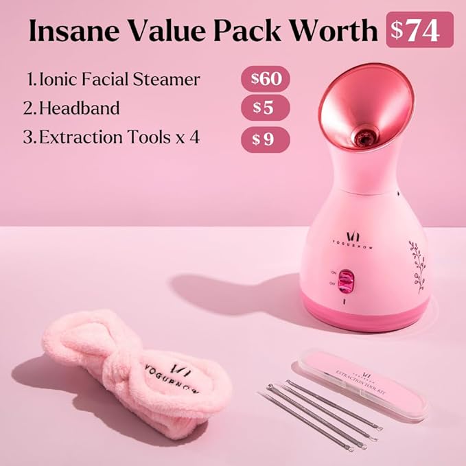 Facial Steamer Spa Kit with Complimentary 6 Skin Care Tools | Face Steamer for Facial Deep Cleaning with Towel Warmer & Humidifier Mode| Self Care Spa Gifts for Women, Mothers Day Gifts for Mom