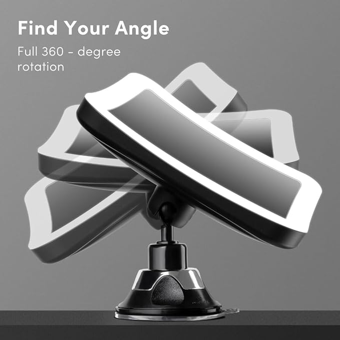 Fancii Rechargeable 10x Magnifying Mirror with 3 LED Light Settings, Dimmable Touch Light, Cordless, Locking Suction Mount, Lighted Mirror for Bathroom or Travel, Mira 2 (Black)