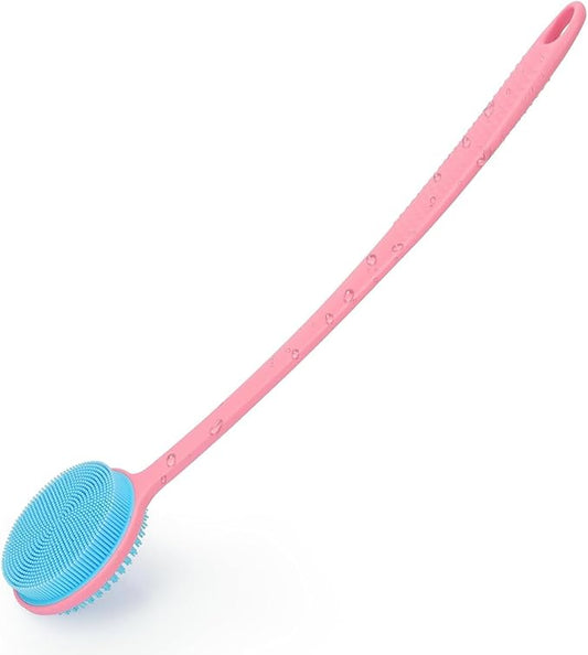 VWMYQ Silicone Back Scrubber for Shower, 17in Lengthen Long Handle Body Brush, Double Sided Shower Brush for Shower Exfoliating and Massage Can Produce Rich Foam, Long Handle Back Scrubber for Men