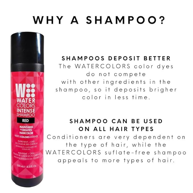 Watercolors by Tressa INTENSE 3-in-1 Color Depositing Shampoo, Semi Permanent Hair Color, Hair Dye Shampoo for Curly, Dry, and Normal Hair, 8 fl oz - RED