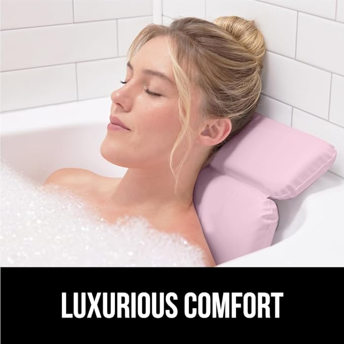 GORILLA GRIP Bath Pillow for Tub, Improved Suction Cups, Luxury Bathtub Pillows, Headrest for Neck and Back Support, Relaxing Home Spa, Hot Tubs and Bathroom Essentials, Gifts for Women, 2 Panel Pink
