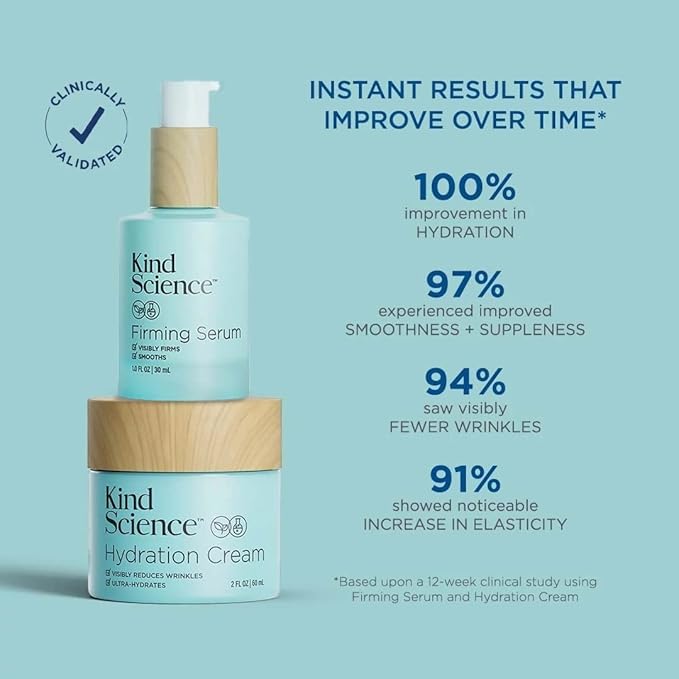 Kind Science Firming Face Serum for Women - Hyaluronic Acid Serum for Face Visibly Smooths Wrinkles - Bakuchiol Retinol Alternative with Peptides - Anti Aging Skin Care for Sensitive Skin, 1 fl oz