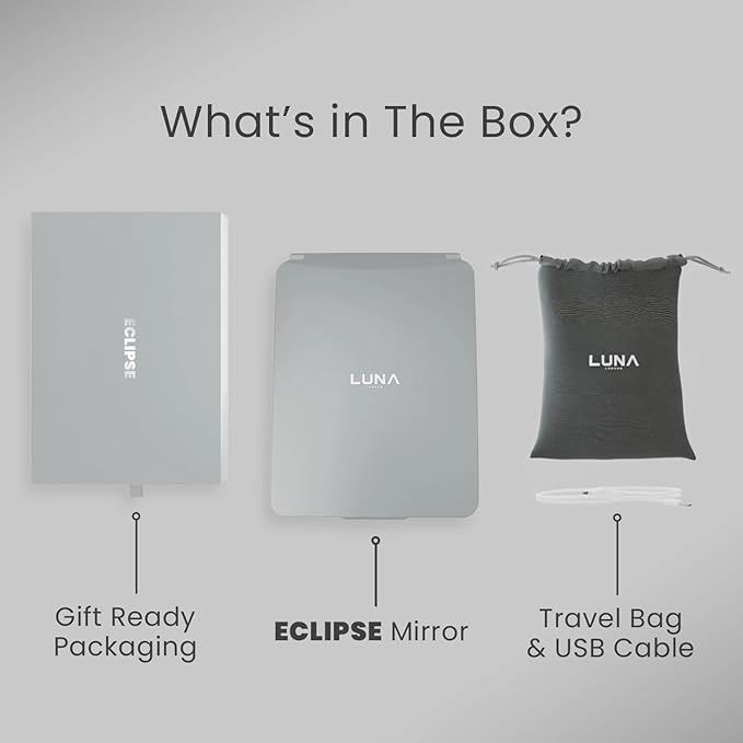 Eclipse LED Lighted Travel Vanity Makeup Mirror | 3 Colour Light, Compact, Portable, Lighted, Rechargeable, Illuminated Mirror | Perfect for Travel, Makeup & Beauty Needs | Chalk Grey