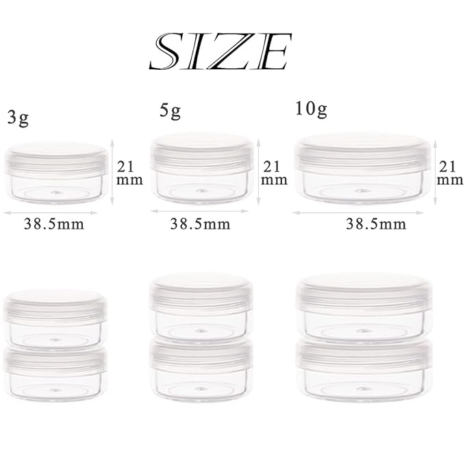 ZEJIA 5 Gram Sample Containers with Lids, Mini Makeup Containers, Empty Plastic Travel Cosmetic Containers with Labels(100 Count, Clear Lid)