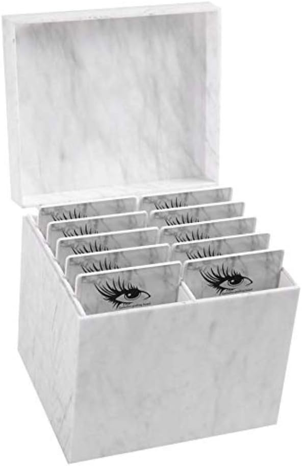 10 Layers Acrylic Eyelash Storage Box,Eyelash Holder Extension Tool,Makeup Organizer False Eyelashes Glue Pallet Holder, Grafting Eye lashes Close-Packed Display with 10 Pallets (Marble)