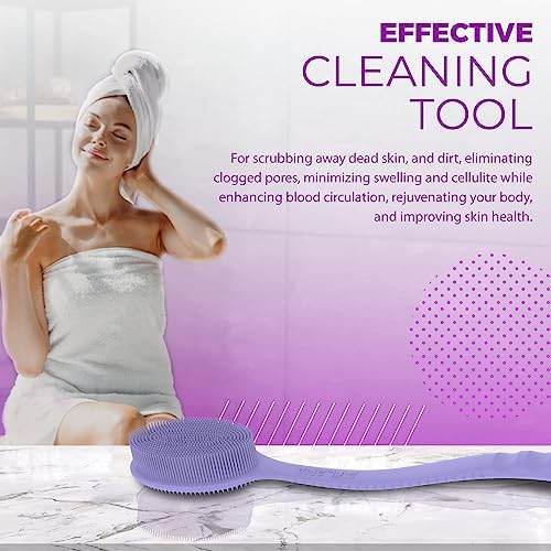 Avilana Back Scrubber for Shower,19 inch Silicone Body Scrubber with Handle, Shower Back Scrubber for Men and Women, Back Brush for Shower, Loofah with Handle Shower Brush (S1-Dark Gray)
