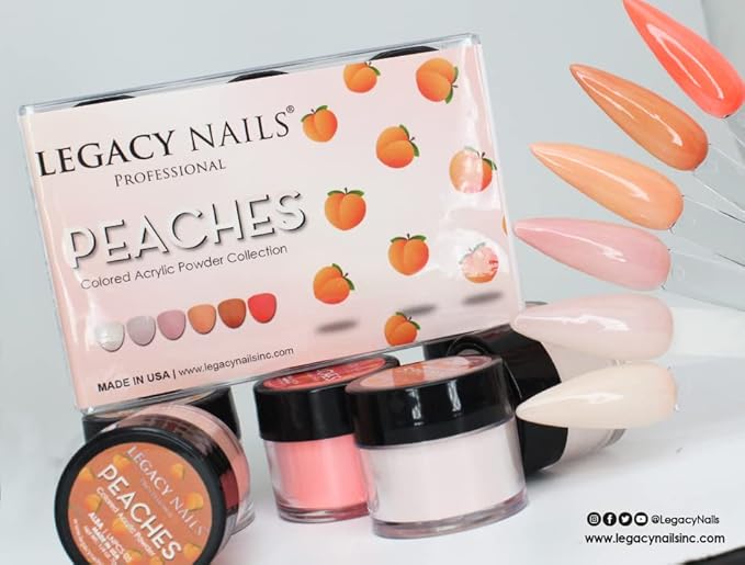 Legacy Nails Acrylic Powder Collection - PEACHES COLLECTION - 6 Colors Inspired by Wings - Professional DIY Nail Art Set for Dip & Acrylic Extensions