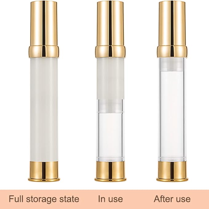 Golden Airless Pump Bottle Travel Set with Box Refillable Empty Cosmetic Pump Bottle Vacuum Bottles for Liquids Such as Hand Soap,Toner,Foundation,Hair Oil,Lotion and Cream(1oz/30ml,4 Pack)