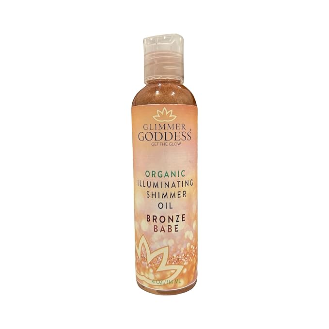 GLIMMER GODDESS Organic Illuminating Shimmer Body & Face Oils, Bronze Babe, Radiant Glow & Hydration 4 oz.