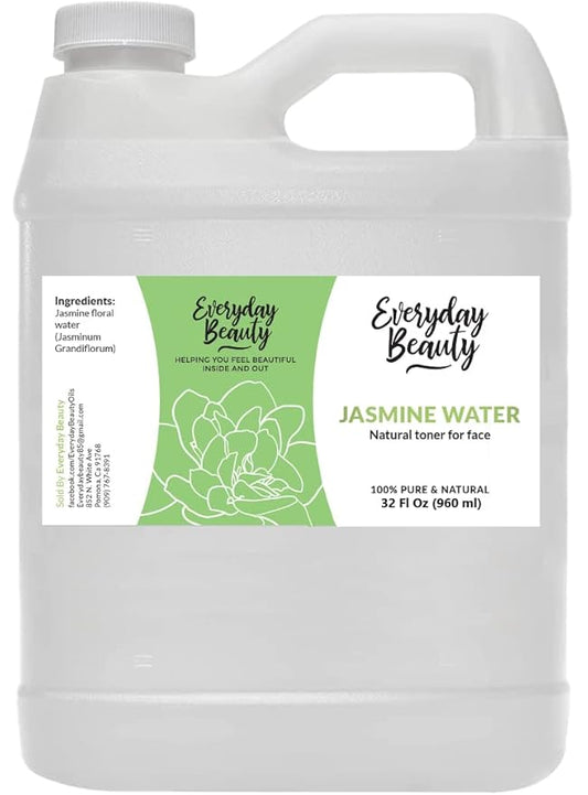 Jasmine Water Facial Toner - Bulk 32 Fl Oz - All Natural Hydrating Spray Mist for Face and Hair - 100% All Natural Jasmine Water Hydrosol