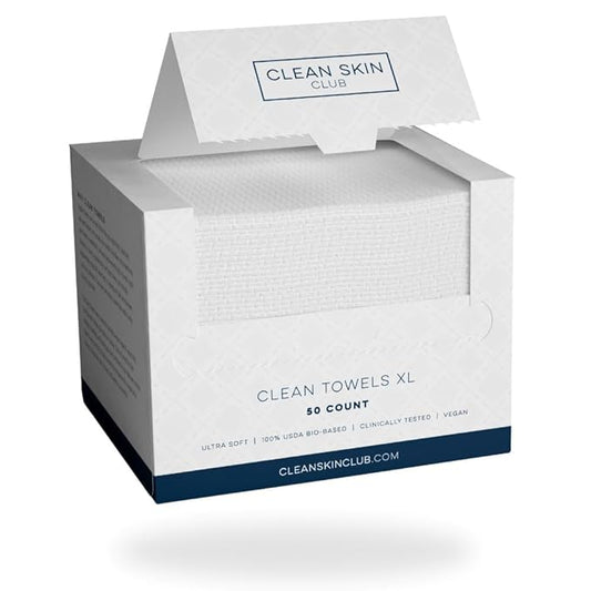 Clean Skin Club Clean Towels XL™, 100% USDA Biobased Face Towel, Disposable Face Towelette, Eczema Association Accepted, Makeup Remover Dry Wipes, Ultra Soft, 100 Ct, 2 Pack