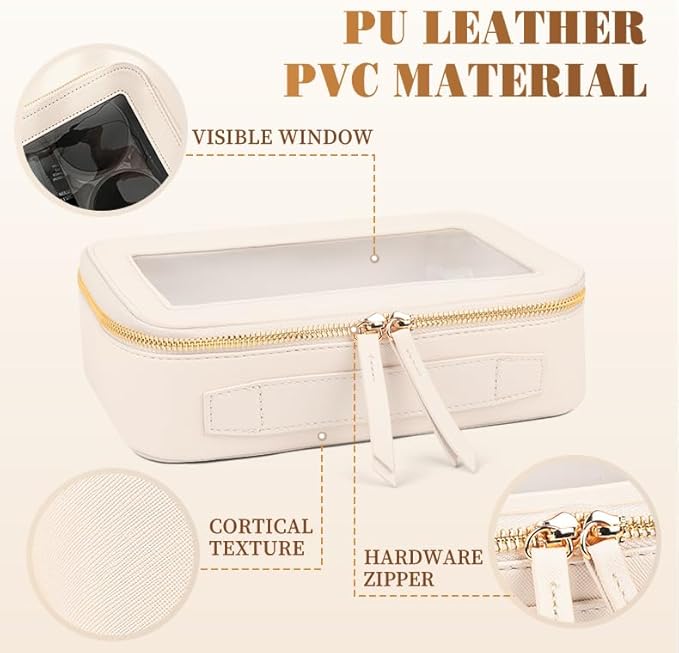 Clear Makeup Bags TSA Approved Toiletry Bag Handle Large Opening,Clear Toiletry Bags for Carry-on Traveling Travel Car Accessories Essentials Organziation Storage for Women Girls(Off White, Middle)