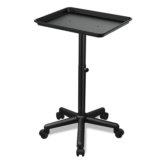 Salon Tray on Wheels, Black Salon Tray Cart with Adjustable Height, Tattoo Rolling Tray, Metal Service Instrument Storage Tray for Salon&Home Use
