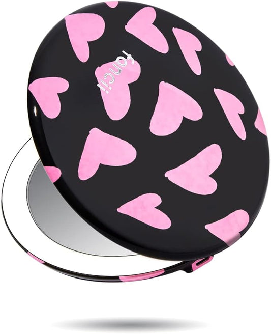 Fancii Taylor LED Lighted Travel Makeup Mirror, Rechargeable with 10x/1x Magnifying & 3 Light Settings - Compact, Portable, Large 5” Wide Hand Mirror for Handbag and Purses, Taylor (Love Train)