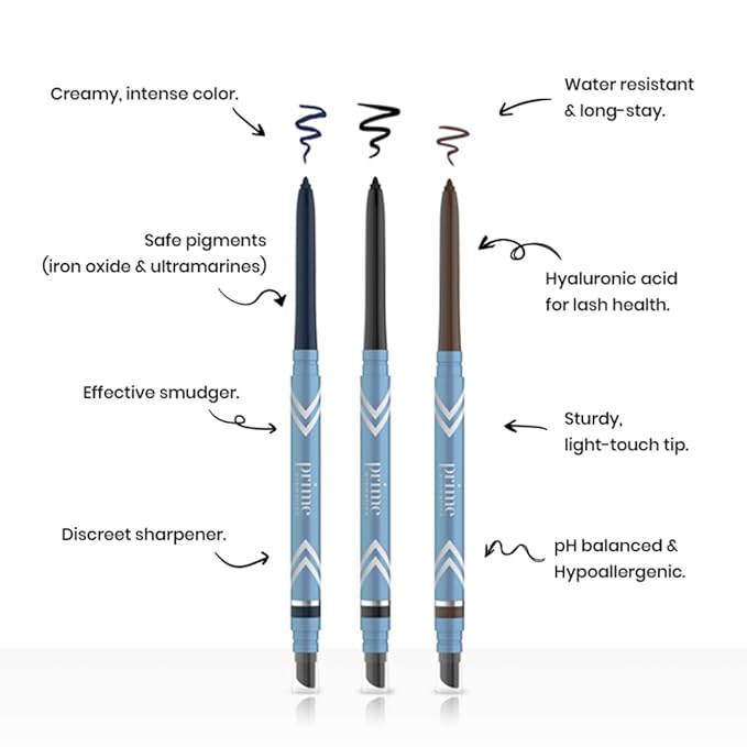 PrimeEyes Glide Eyeliner for Mature Women – Waterproof, Long-Stay and Mess-Proof – Gel Creme Texture, Discreet Sharpener and Effective Smudger (Golden Metallic)