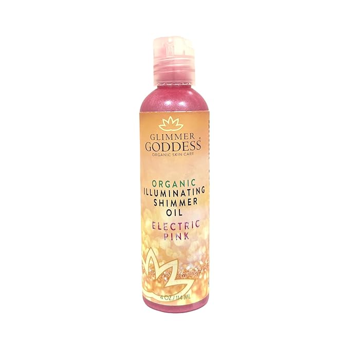 GLIMMER GODDESS Organic Illuminating Shimmer Body & Face Oils, Electric Pink, Radiant Glow & Hydration 4 oz.