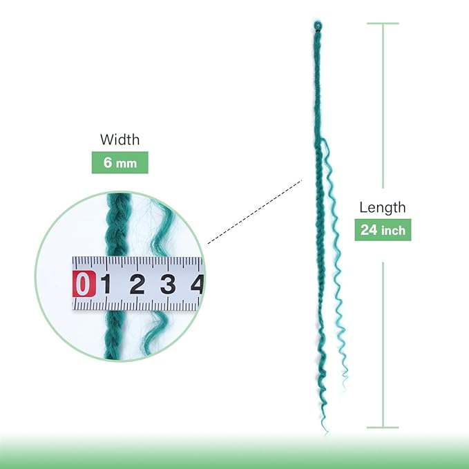 24 In 30 Strands Boho Braid Dreadlock Extensions, Castleton Green Synthetic Curly Dreads Extensions with Box Braid, 100% Handmade Dreads Hippie Style Dreadlocks for Woman