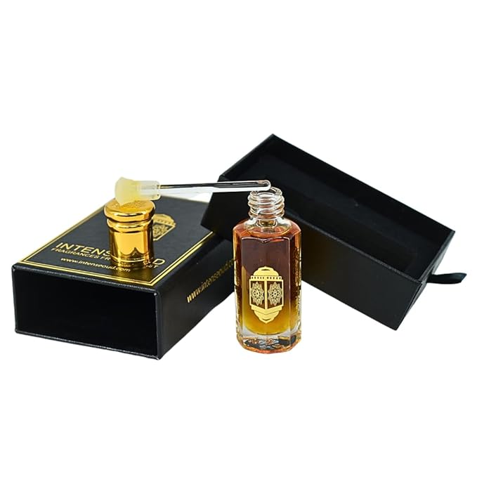 INTENSE OUD Nouf Arabian Perfume Oil for Men & Women, Long Lasting Alcohol-Free Concentrated Fragrance, 12ml (0.40 oz) in Black Gift Box, Lemon & Rosewood Notes