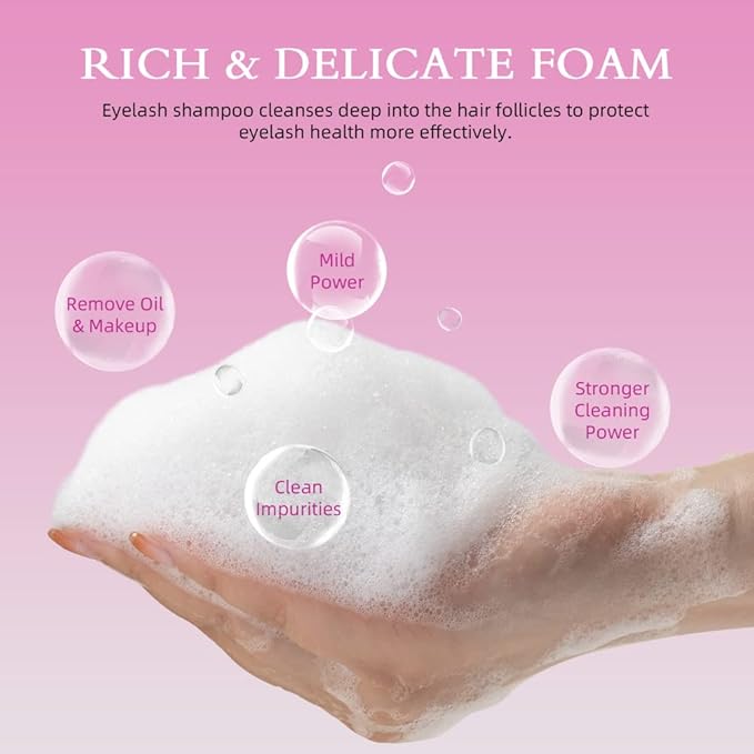 Lash Shampoo for Lash Extensions 150ml Eyelash Extension Cleanser Lash Extension Shampoo with Brush Arison Safety Gentle Eyelid Foaming Cleanser Makeup Remover, Deep Cleansing & Nourishing