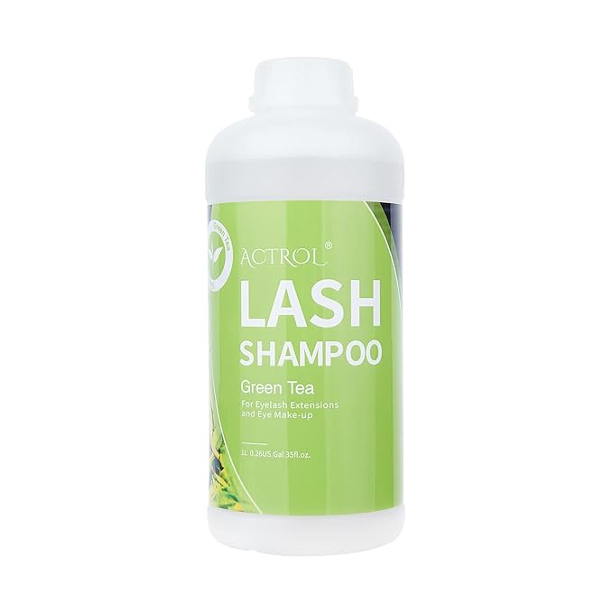 Eyelash Extension Cleanser Green Tea 1L Natural Lash Extension Shampoo Professional Eyelid Foaming Cleanser Paraben & Sulfate Free Non-lrritating with Salon and Home Care