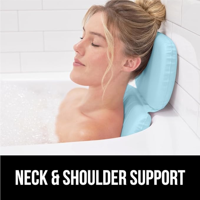 GORILLA GRIP Bath Pillow for Tub, Improved Suction Cups, Luxury Bathtub Pillows, Headrest for Neck and Back Support, Relaxing Home Spa, Hot Tubs and Bathroom Essentials, Gifts for Women, 3 Panel Blue