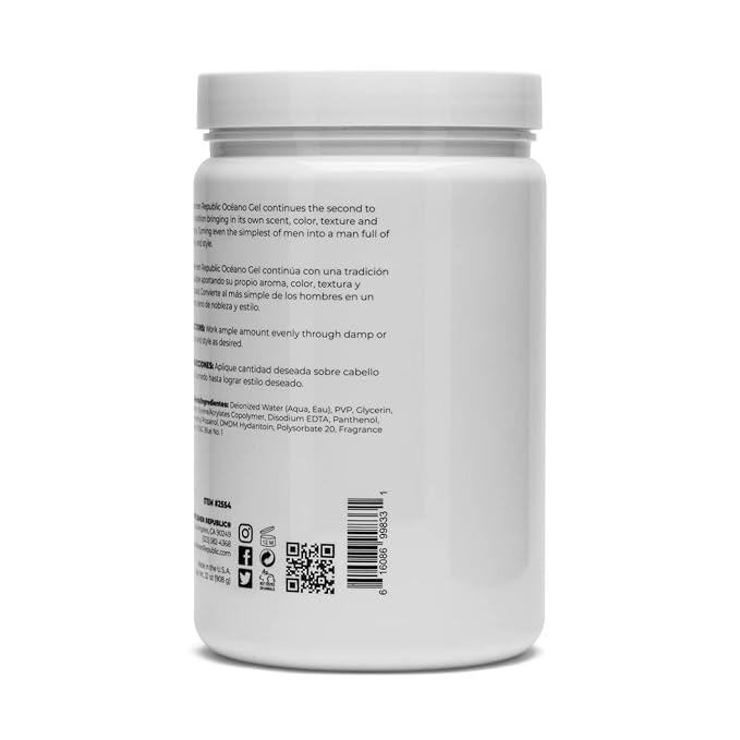 Gentlemen Republic Oceano Men's Hair Gel 32oz W/Pump - Strong Touchable Hold and High Shine Styling Gel for Hair, 100% Alcohol-Free Professional Formula with Fresh Scent, Mens Hair Product Made in USA