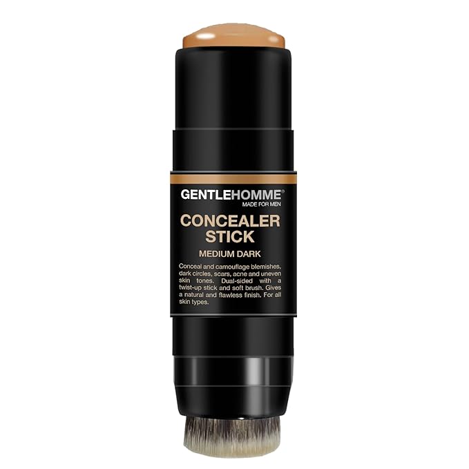 Concealer Stick with Brush for Men - Eraser Dark Circles - Men’s Multi-Use Concealer - Dual Sided Full Coverage Concealer Pen with Soft Brush- Buildable Coverage Makeup - All Skin Type - (Medium Dark)