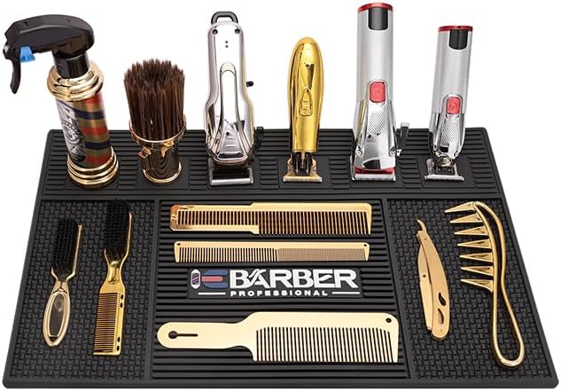 Magnetic Barber Mat for Station Barber Organizer Mat for Clipper Salon Station Tools with 6 Slots for Clippers Salon Barbershop Work Station Pads anti slip 19" X 12.5”-Black