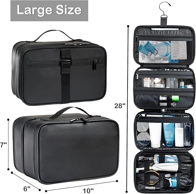 BAGSPRITE Large Hanging Toiletry Bag for Men and Women - Water-Resistant Travel Toiletry Bag - Makeup Cosmetic Bag Travel Organizer for Accessories, Shampoo, Full-size Container