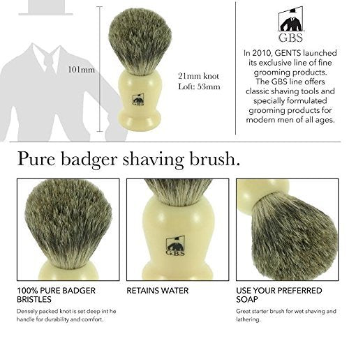 G.B.S Men's Shaving Set - No.84 Cologne, Ivory Handle Badger Bristle Shaving Brush, Ivory Shave Mug with Aftershave Natural Shaving Soap