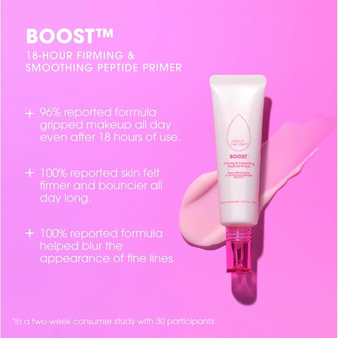 Beautyblender Boost 18-hour Firming & Smoothing Peptide + Ceramide Primer, Skincare Benefits with Powerful Long Lasting Makeup Properties, Cool Gripping Makeup Base Prep