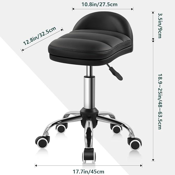 Black Rolling Stool Chair with Wheel Perfect for Home Work SPA Massage Height-Adjustable and Cost-Effective Swivel Stool with Low Back